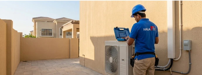 Technician performing same day ac service dubai
